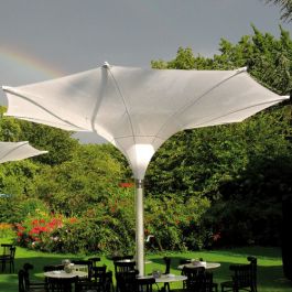 11 ft round many spokes patio umbrella Safavieh Venice 11' Round Crank Umbrella, White/Black