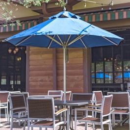 large logo patio umbrellas 8' x 8' Custom Saville Square | The heavy duty 45mm hexagonal aluminum post has four adjustable height settings and an easy Auto Slider pole which makes setting up the Umbrella a breeze Custom Patio Umbrella (4-Panel) |