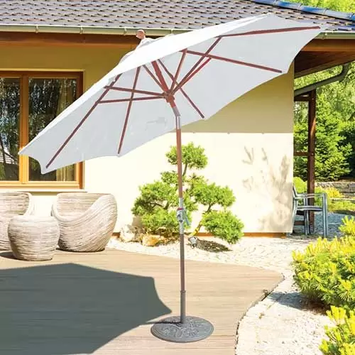 galtech 9 auto deluxe aluminum patio umbrella taupe 9' Tilt Octagon And Home Direct Optimal Shade Range is up to 54 Tables 537tk-SB - Galtech 9 Foot