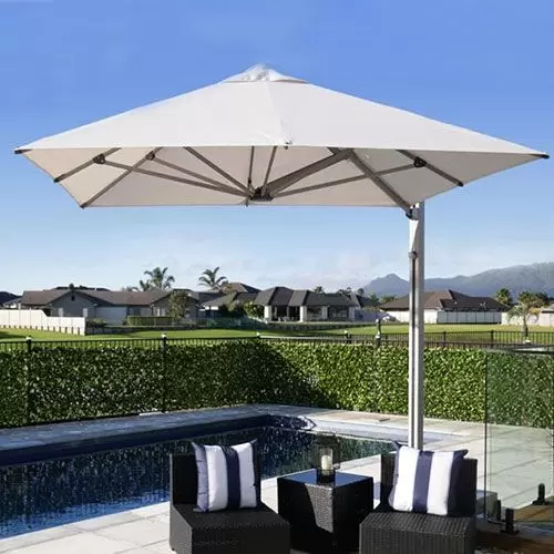 8 commercial grade patio umbrella Shadowspec Serenity™ 8' Square EASY LIFT Rotating Commercial Cantilever  Umbrella