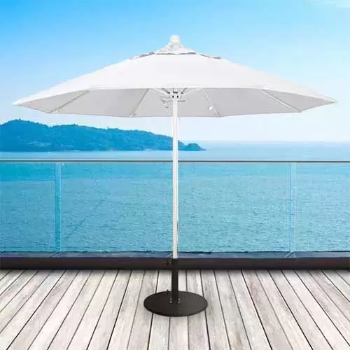 7.5 foot patio umbrellas beige crank lift collar tilt JEAREY 7.5ft Steel Outdoor Patio Market Umbrella with Tilt Crank in Beige
