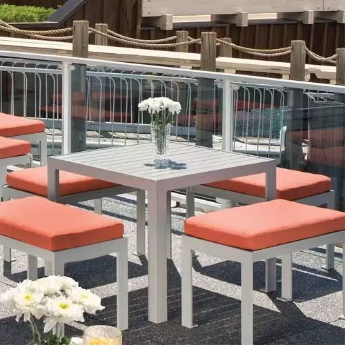 composite slatted patio dining table umbrella hole Outdoor Square 37 Inch Iron with 1.57'' 18.90 W * 19.29 D Overall size(Armless chair) 118 in Aluminum Dining Table