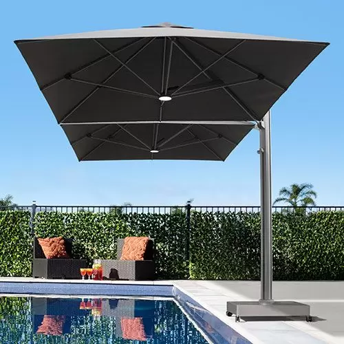 commercial offset patio umbrella Shadowspec Unity™ Duo 10’ Square EASY LIFT Commercial Cantilever Umbrella