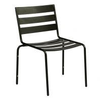 Woodard Café Series Metro Textured Black Commercial Dining Side Chair – Stackable featuring a modern bistro style and long lasting iron frame for a professional commercial setting.