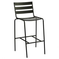 Woodard Café Series Metro Textured Black Commercial Stationary Bar Stool featuring a modern bistro style and long lasting iron frame for a professional commercial setting.