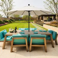 11' Commercial Patio Umbrella With Black Aluminum Pole - Pulley Lift