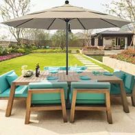 11' Double Wind Vent Commercial Patio Umbrella With Black Aluminum Pole - Pulley Lift