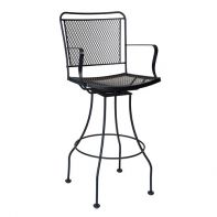 Woodard Constantine Commercial Swivel Bar Stool featuring a slender silhouette and wrought iron frame for a professional commercial setting.