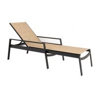 Woodard Hudson Commercial Sling Adjustable Chaise Lounge featuring a slender aluminum frame and quick-drying premium sling seating.