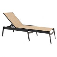 Multi-position Woodard Hudson Commercial Sling Armless Adjustable Chaise Lounge with a streamlined silhouette for modern outdoor lounging.