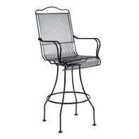 Woodard Tucson Commercial Swivel Bar Stool featuring traditional curved ironwork and a mesh seat for a professional commercial setting.