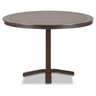 Marine Grade Polymer Commercial 42" Round Dining Height Pedestal Table w/ hole by Telescope Casual