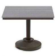 36" Square Rustic Polymer Top Commercial Dining Height 80 lb Pedestal Table w/ hole by Telescope Casual