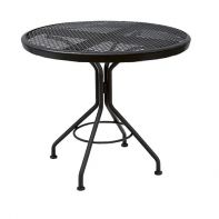 Woodard 30" Round Café Series Textured Black Contact + Commercial Bistro Table featuring a modern design and long lasting iron frame for a professional commercial setting.