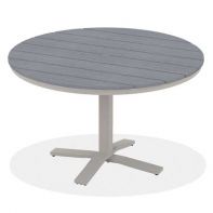 48" Round Rustic Polymer Top Commercial Dining Height Pedestal Table w/ hole by Telescope Casual