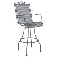 Woodard Briarwood Commercial Swivel Bar Stool featuring a vintage iron frame, swivel base, and intricate floral motifs for a professional commercial setting.