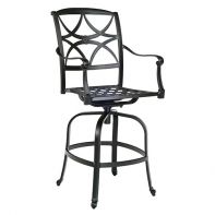Woodard Wiltshire Commercial Swivel Bar Stool featuring rust-proof cast aluminum construction and a sophisticated swivel base for a professional commercial setting.