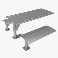 Commercial 6' Phoenix Cantilever Horizontal Steel Slat Table and Two 4' Benches