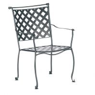 Woodard Maddox Commercial Dining Armchair - Stackable featuring a lovely lattice back and delicately curved arms for a professional commercial setting.