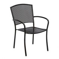 Woodard Café Series Albion Textured Black Commercial Arm Chair – Stackable featuring a modern bistro style and long lasting iron frame for a professional commercial setting.