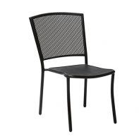 Woodard Café Series Albion Textured Black Commercial Side Chair – Stackable featuring a modern bistro style and long lasting iron frame for a professional commercial setting.