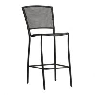 Woodard Café Series Albion Textured Black Commercial Stationary Bar Stool featuring a modern bistro style and long lasting iron frame for a professional commercial setting.