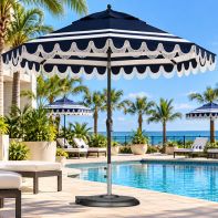 Designer 9' Monterey WIND PROOF Commercial Umbrella with Crank Lift, Fringe, Valance & Trim Options