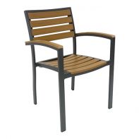 Aluminum Stackable Commercial Outdoor Dining Armchair With Synthetic Faux Teak
