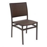 Commercial Aluminum Stackable Outdoor Armless Dining Chair With Synthetic Faux Wicker