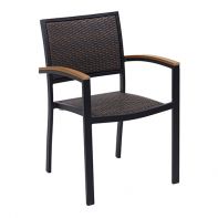 Aluminum Stackable Outdoor Dining Armchair With Synthetic Faux Wicker
