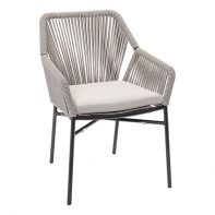 Aluminum Stackable Outdoor Commercial Dining Arm Chair With Rope Back and Sides