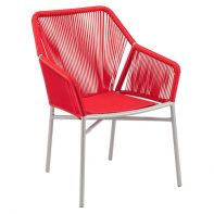 Aluminum Stackable Outdoor Commercial Dining Arm Chair With Round Wicker Back