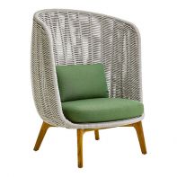 Bagel Aluminum Commercial Outdoor Patio High Back Lounge Armchair With Rope and Cushions