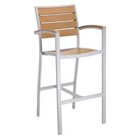 Commercial Aluminum Outdoor Barstool With Synthetic Faux Teak