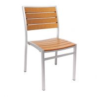 Largo Aluminum Stacking Commercial Dining Side Chair With Synthetic Teak