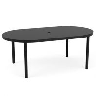42" x 76" Oval Commercial Solid Top Coastal Dining Table Base by LC Furniture featuring a 29-inch TGIC powder-coated frame, durable nylon glide caps, and an expansive oval profile built for a high-traffic commercial setting