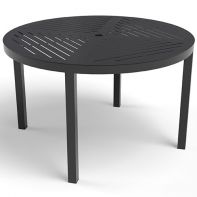 48" Round Commercial Slat Table Top with Coastal Dining Table Base by LC Furniture