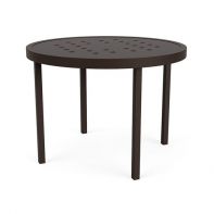 20" Round Commercial Side Table with Cube Top and Square Legs by LC Furniture built from heavy-gauge aluminum with a protective TGIC powder coat finish for an outdoor commercial setting.