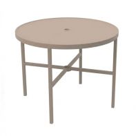 The 36" Round Commercial Dining Table with Solid Top and Square Legs by LC Furniture constructed from heavy-duty TGIC powder-coated aluminum with a 2-inch umbrella hole for a premium commercial setting