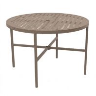 42" Round Commercial Dining Table with Cube Top and Square Legs by LC Furniture featuring a powder-coated aluminum frame, square legs, and an integrated umbrella hole designed for a commercial setting