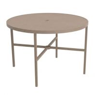 The 42" Round Commercial Dining Table with Solid Top and Square Legs by LC Furniture crafted from heavy-duty aluminum with a TGIC powder coat finish and built-in umbrella hole designed for a commercial setting