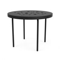 The 20" Round Commercial Bubble Table Top with Side Table Base by LC Furniture featuring a heavy-duty TGIC powder-coated aluminum frame, round legs, and an 18-inch height for a commercial setting
