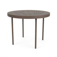The 20" Round Commercial Side Table with Cube Top and Round Legs by LC Furniture featuring a heavy-duty TGIC powder-coated aluminum frame, sturdy round legs, and an 18-inch height for a commercial setting