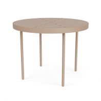 The 20" Round Commercial Side Table with Radiant Top and Round Legs by LC Furniture featuring a TGIC powder-coated aluminum frame, sturdy round legs, and an 18-inch height for a commercial setting