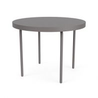 The 20" Round Commercial Side Table with Solid Top and Round Legs by LC Furniture featuring a heavy-duty TGIC powder-coated aluminum frame, sturdy round legs, and an 18-inch height for a commercial setting
