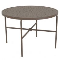42" Round Commercial Dining Table with Bubble Top and Round Legs by LC Furniture featuring a powder-coated aluminum dining frame and an integrated umbrella hole designed for a commercial setting.