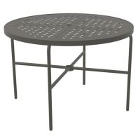 42" Round Commercial Dining Table with Cube Top and Round Legs by LC Furniture featuring a powder-coated aluminum frame, round legs, and a built-in umbrella hole designed for a high-traffic commercial setting