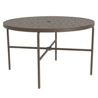 48" Round Commercial Dining Table with Bubble Top and Round Legs by LC Furniture featuring a powder-coated aluminum frame and an integrated umbrella hole for a professional commercial setting.