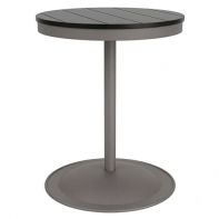 24" Round Commercial Bistro Pub Table with Solid Top by LC Furniture featuring a compact weather-resistant frame and a 29.5-inch dining height for a professional commercial setting.
