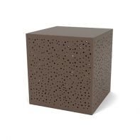 16" Square Commercial Side Table with Bubble Side Pattern by LC Furniture engineered with 1/8-inch rolled aluminum and decorative geometric side cutouts for a high-traffic commercial setting.